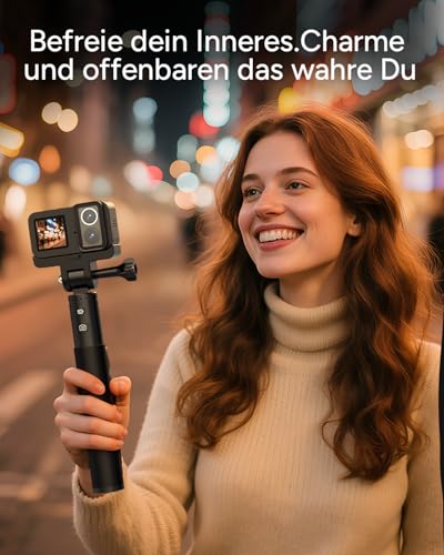 SJCAM SJ20 Action Kamera 4K – Dual-Lens 4K Sportkamera mit 8H Selfie-Stick, Supernachtmodus, Magnet-Halterung, HDR, 8X Zoom, Unterwasserkamera für Reisen, Motorrad & Outdoor