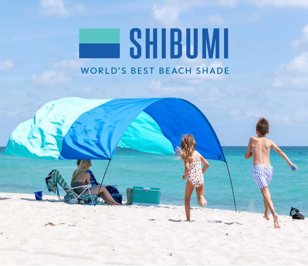 Shibumi Shade® Stranddach windbetrieben, 13,9 m² Schatten UPF 50+, leicht & kompakt, 3 Min Aufbau
