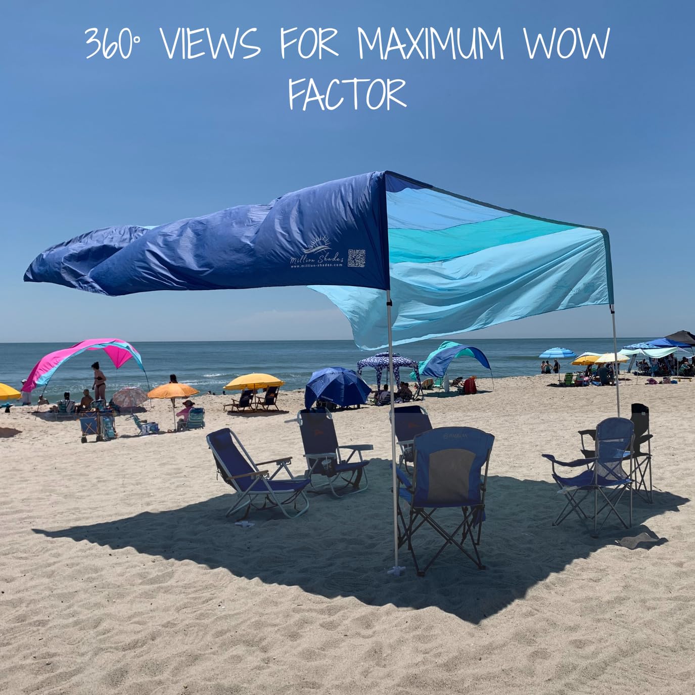MillionShades Windgetriebener Sonnenschutz 4,3x4,3m – UPF 50+, 360° Sicht, leicht, ohne Stangen