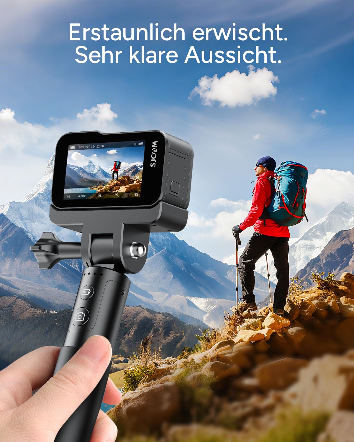 SJCAM SJ20 Action Kamera 4K – Dual-Lens 4K Sportkamera mit 8H Selfie-Stick, Supernachtmodus, Magnet-Halterung, HDR, 8X Zoom, Unterwasserkamera für Reisen, Motorrad & Outdoor