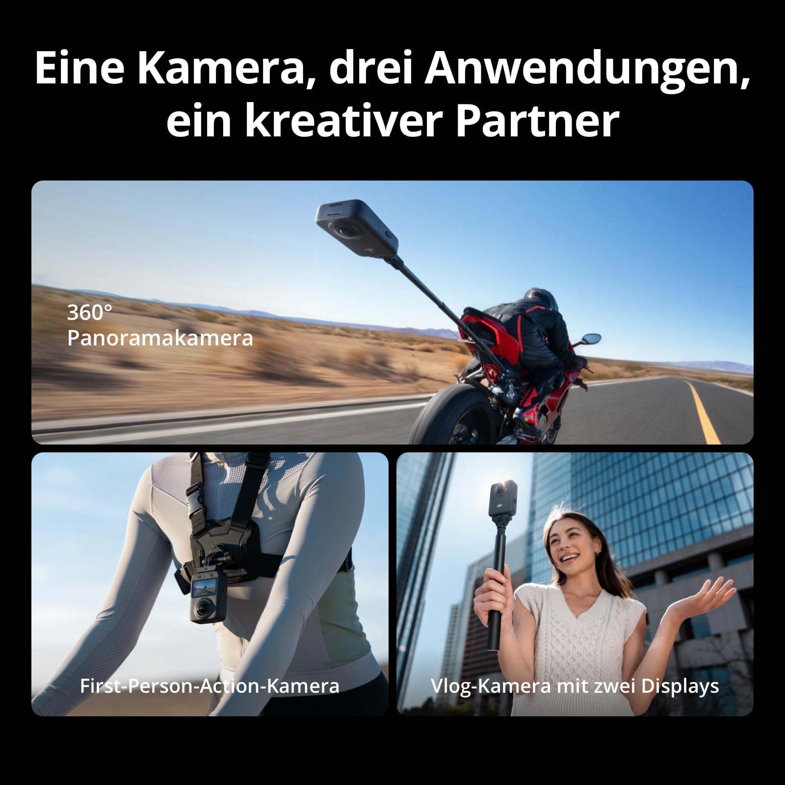 DJI Osmo 360 Adventure Combo – 360 Kamera mit 1-Zoll Sensor, 8K-360° Video, 4K/120fps & 170° Sichtfeld, 120MP Fotos, Action Cam & Vlog Kamera, Magnetischer Schnellwechsel, 3 Akkus & Ladeetui