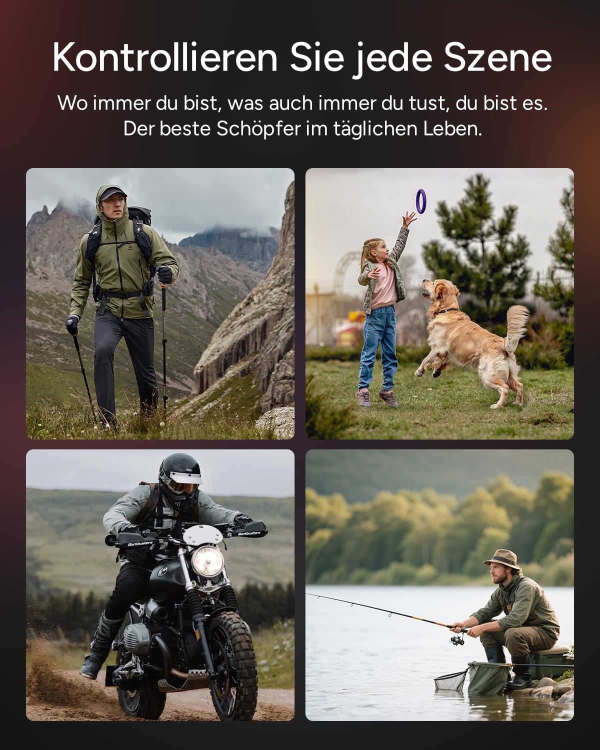 SJCAM SJ20 Action Kamera 4K – Dual-Lens 4K Sportkamera mit 8H Selfie-Stick, Supernachtmodus, Magnet-Halterung, HDR, 8X Zoom, Unterwasserkamera für Reisen, Motorrad & Outdoor