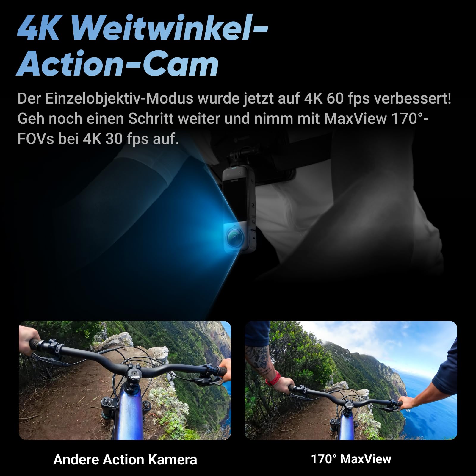 Insta360 X4 – Wasserdichte 8K 360°-Action-Cam, 4K Weitwinkelvideos, Unsichtbarer Selfie-Stick Effekt, Abnehmbarer Linsenschutz, 135 min Akkulaufzeit, KI-Bearbeitung, Stabilisierung, für Sport, Reise