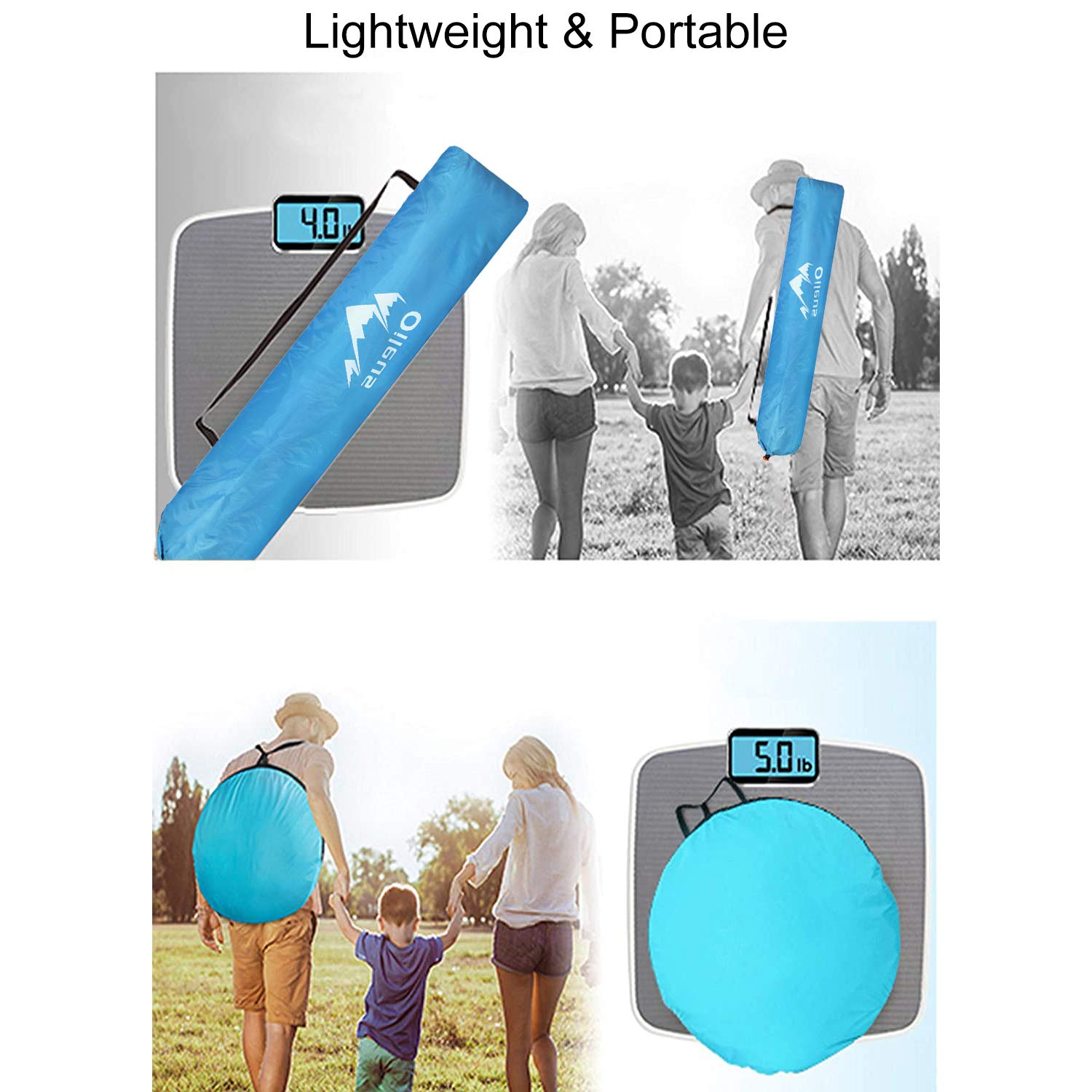 Oileus Strandzelt 4 Personen XL Pop-Up UV-Schutz Sonnenschutz mit Tragetasche & Windschutz