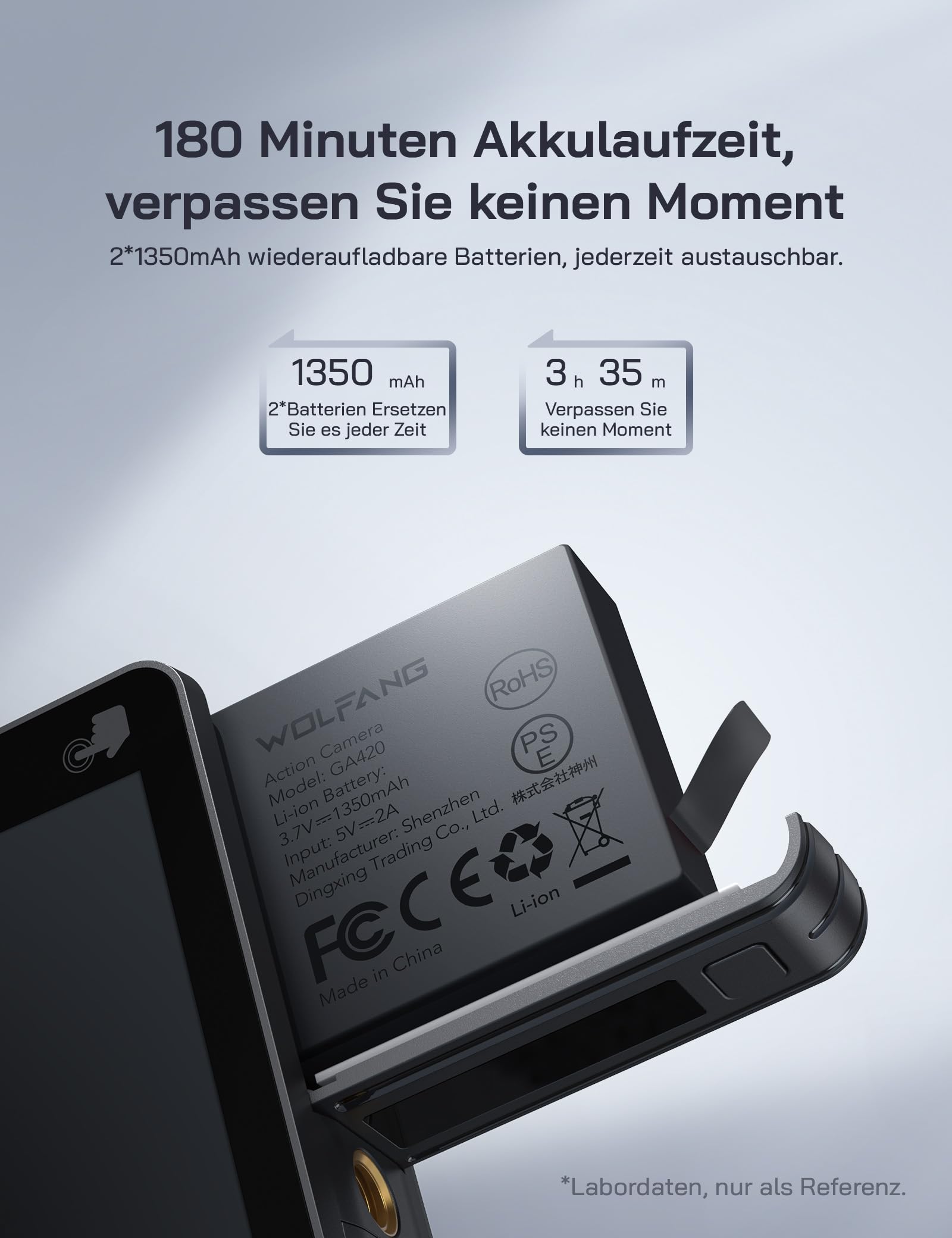 WOLFANG GA420 Action Cam 4K 60FPS Unterwasserkamera WiFi 10M Wasserdicht ohne Gehäuse 3.0 EIS Bildstabilisator Dual Screen Helmkamera (Externem Mikrofon, 2x1350mAh Akkus und Zubehör Kit)