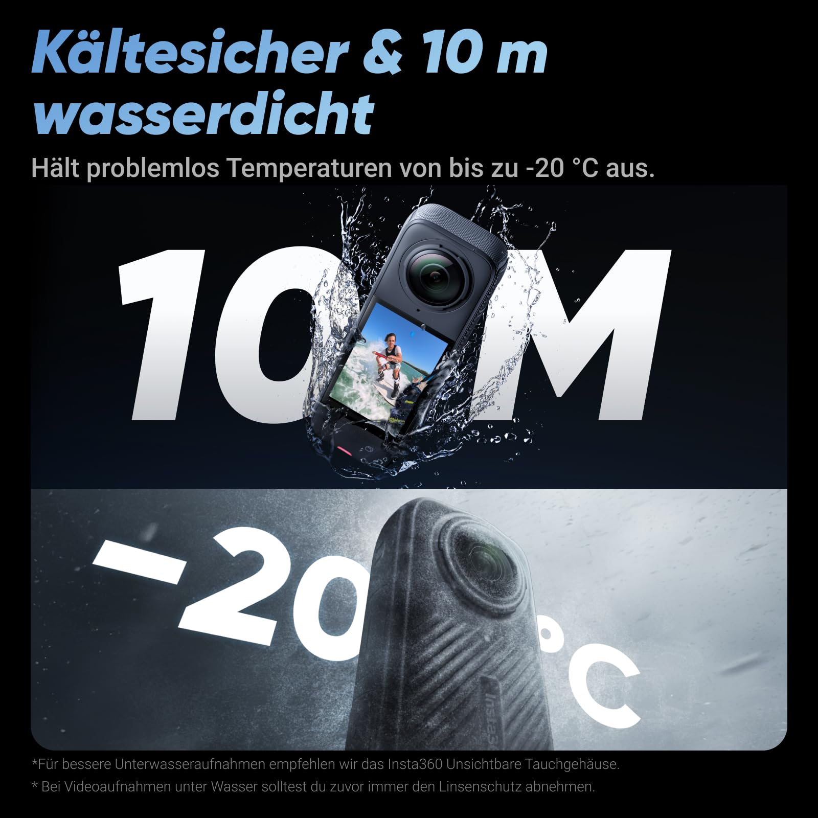 Insta360 X4 – Wasserdichte 8K 360°-Action-Cam, 4K Weitwinkelvideos, Unsichtbarer Selfie-Stick Effekt, Abnehmbarer Linsenschutz, 135 min Akkulaufzeit, KI-Bearbeitung, Stabilisierung, für Sport, Reise