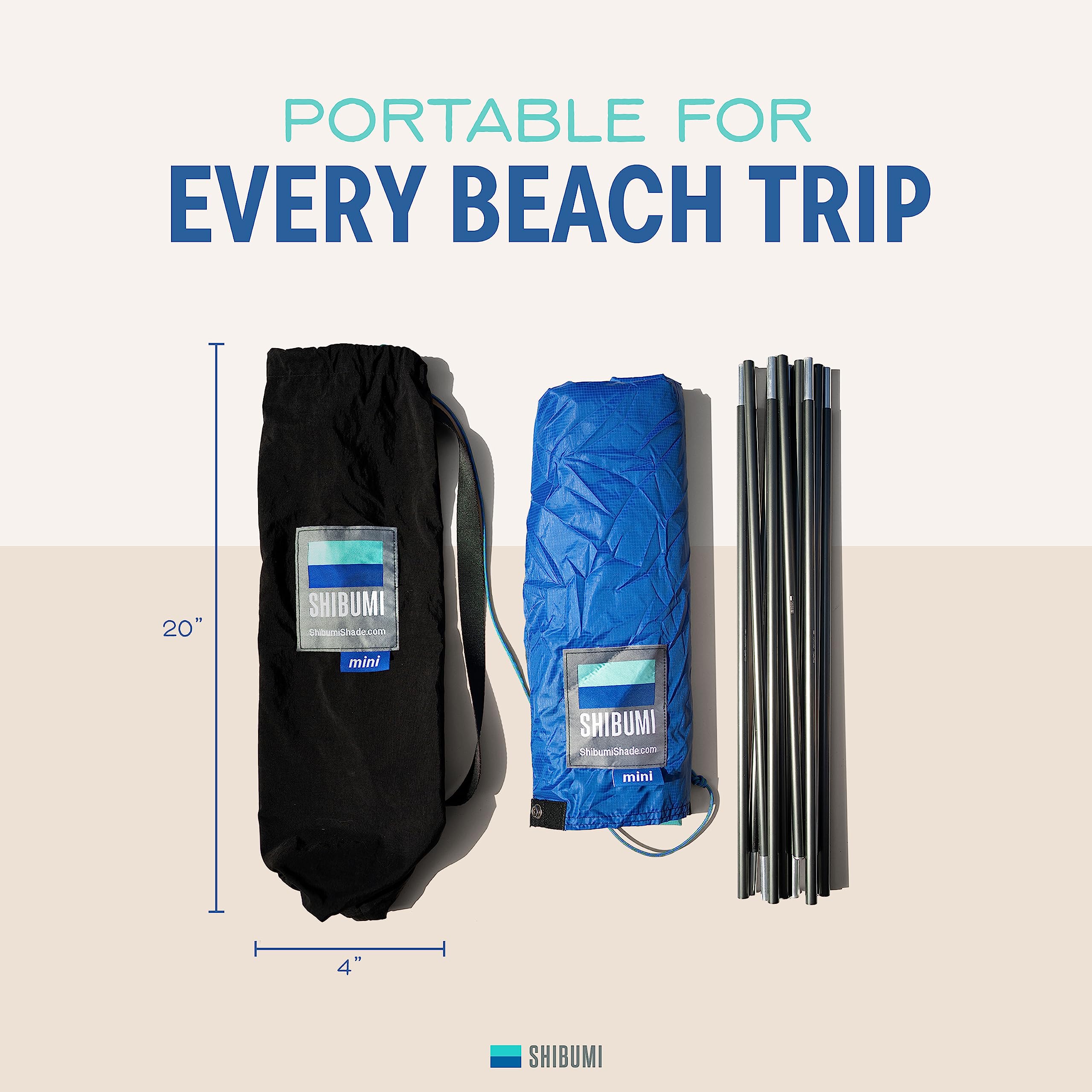 Shibumi Shade Mini Strandmarkise UPF 50 windgetrieben 7m² Sonnenschutz leicht kompakt