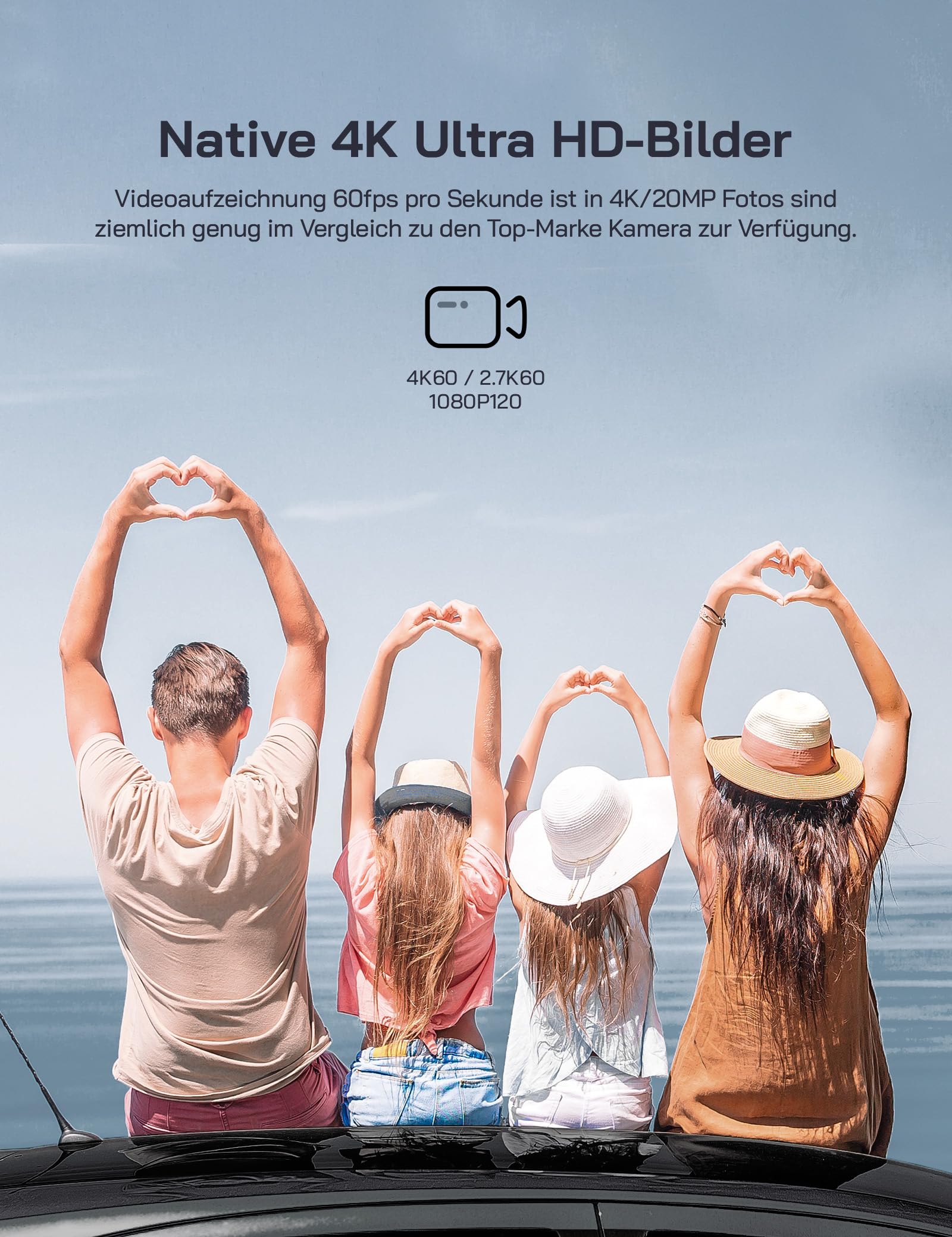 WOLFANG GA420 Action Cam 4K 60FPS Unterwasserkamera WiFi 10M Wasserdicht ohne Gehäuse 3.0 EIS Bildstabilisator Dual Screen Helmkamera (Externem Mikrofon, 2x1350mAh Akkus und Zubehör Kit)