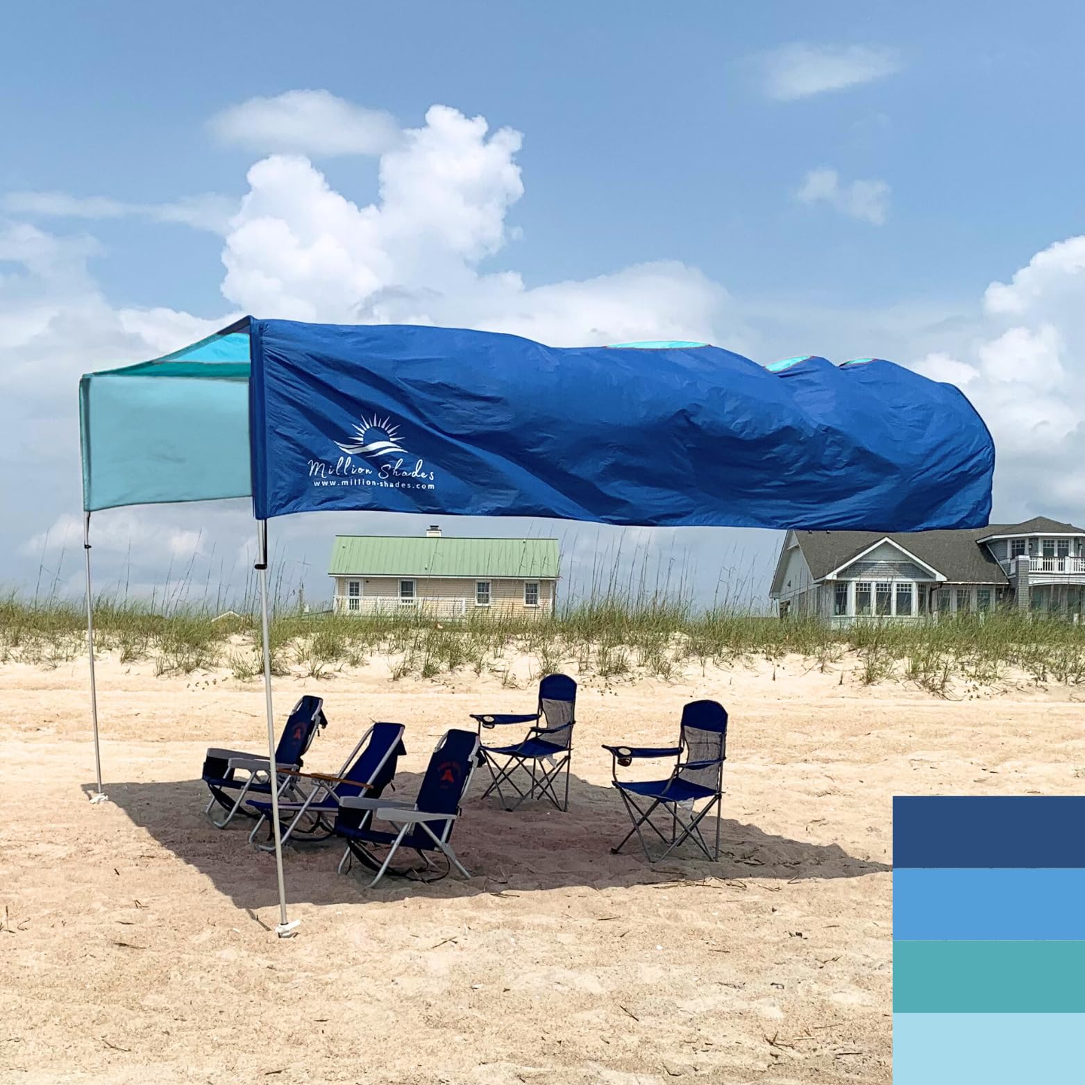 MillionShades Windgetriebener Sonnenschutz 4,3x4,3m – UPF 50+, 360° Sicht, leicht, ohne Stangen