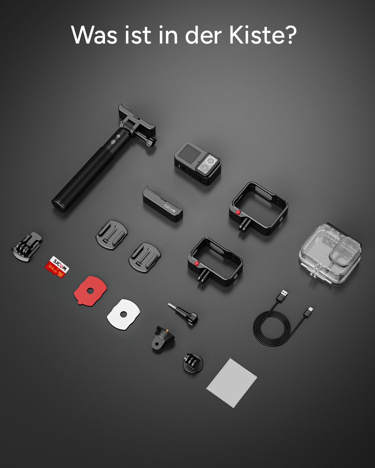 SJCAM SJ20 Action Kamera 4K – Dual-Lens 4K Sportkamera mit 8H Selfie-Stick, Supernachtmodus, Magnet-Halterung, HDR, 8X Zoom, Unterwasserkamera für Reisen, Motorrad & Outdoor