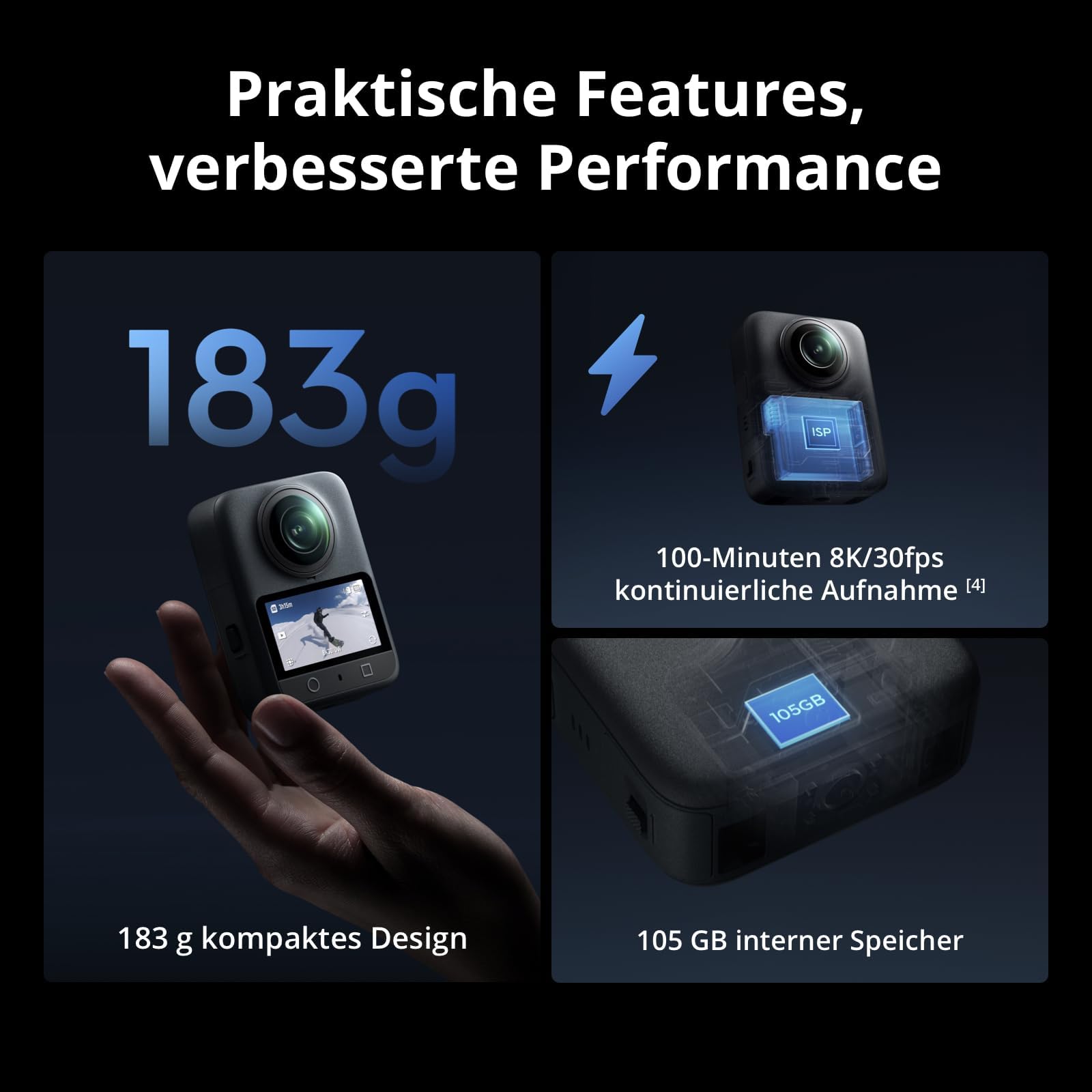 DJI Osmo 360 Adventure Combo – 360 Kamera mit 1-Zoll Sensor, 8K-360° Video, 4K/120fps & 170° Sichtfeld, 120MP Fotos, Action Cam & Vlog Kamera, Magnetischer Schnellwechsel, 3 Akkus & Ladeetui
