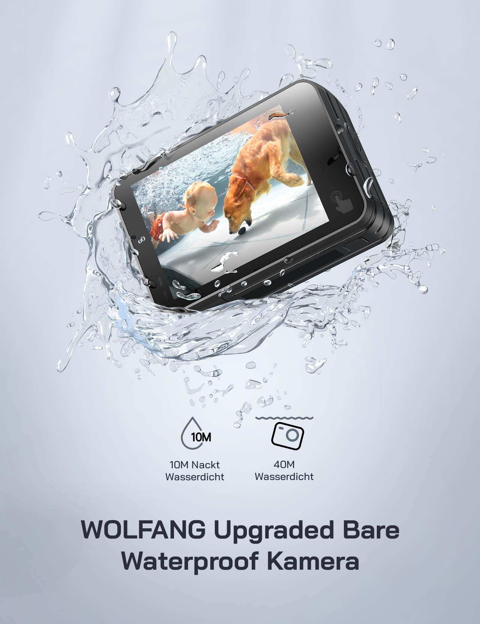 WOLFANG GA420 Action Cam 4K 60FPS Unterwasserkamera WiFi 10M Wasserdicht ohne Gehäuse 3.0 EIS Bildstabilisator Dual Screen Helmkamera (Externem Mikrofon, 2x1350mAh Akkus und Zubehör Kit)