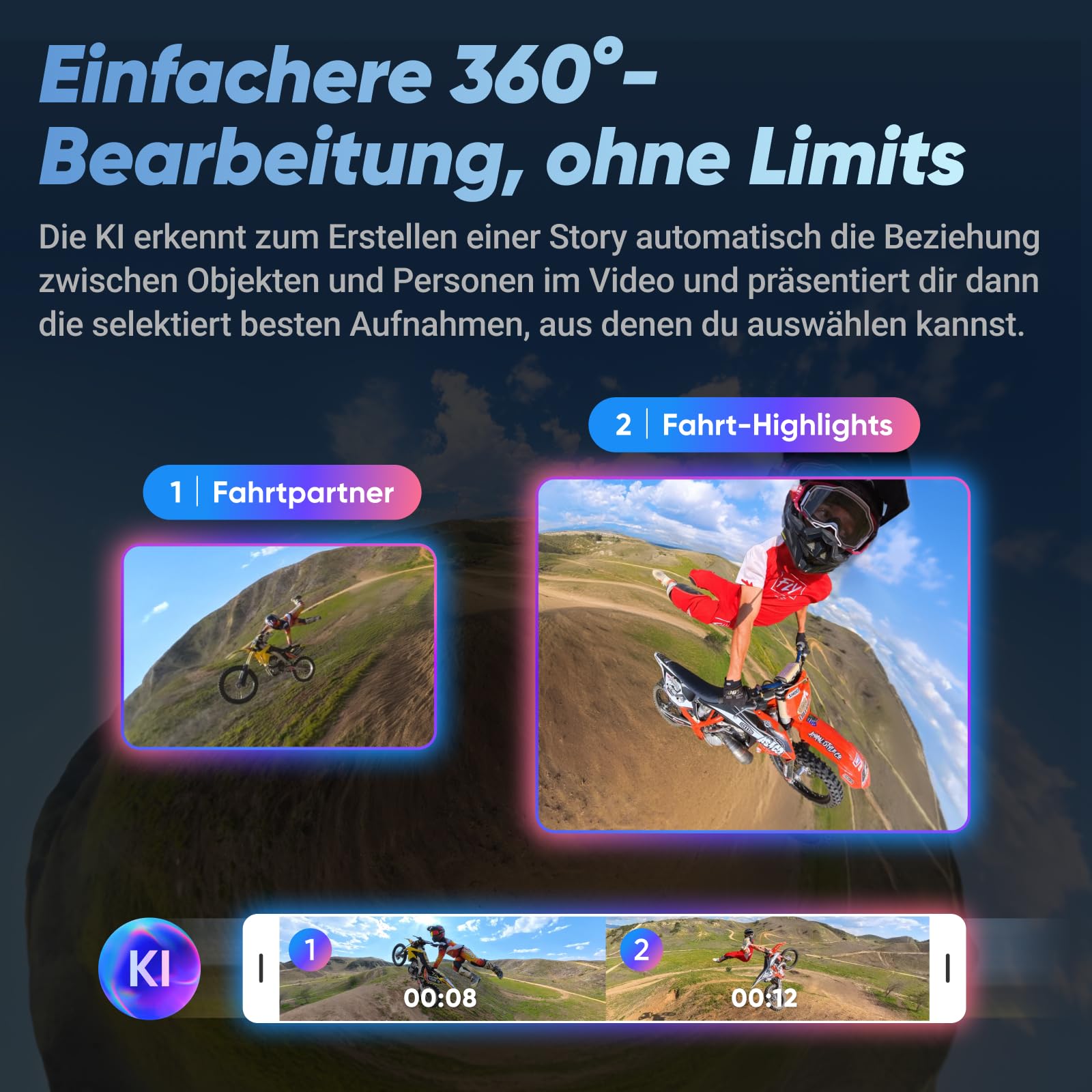 Insta360 X4 – Wasserdichte 8K 360°-Action-Cam, 4K Weitwinkelvideos, Unsichtbarer Selfie-Stick Effekt, Abnehmbarer Linsenschutz, 135 min Akkulaufzeit, KI-Bearbeitung, Stabilisierung, für Sport, Reise