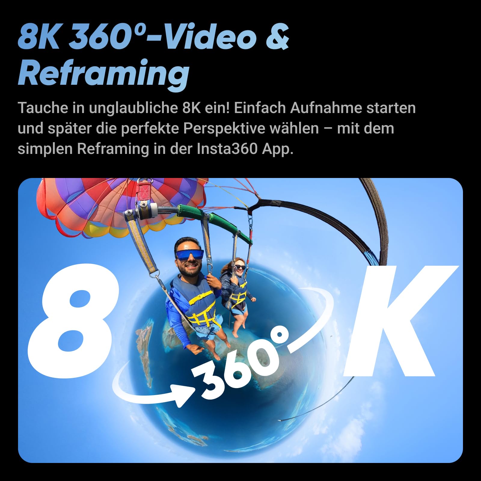 Insta360 X4 – Wasserdichte 8K 360°-Action-Cam, 4K Weitwinkelvideos, Unsichtbarer Selfie-Stick Effekt, Abnehmbarer Linsenschutz, 135 min Akkulaufzeit, KI-Bearbeitung, Stabilisierung, für Sport, Reise