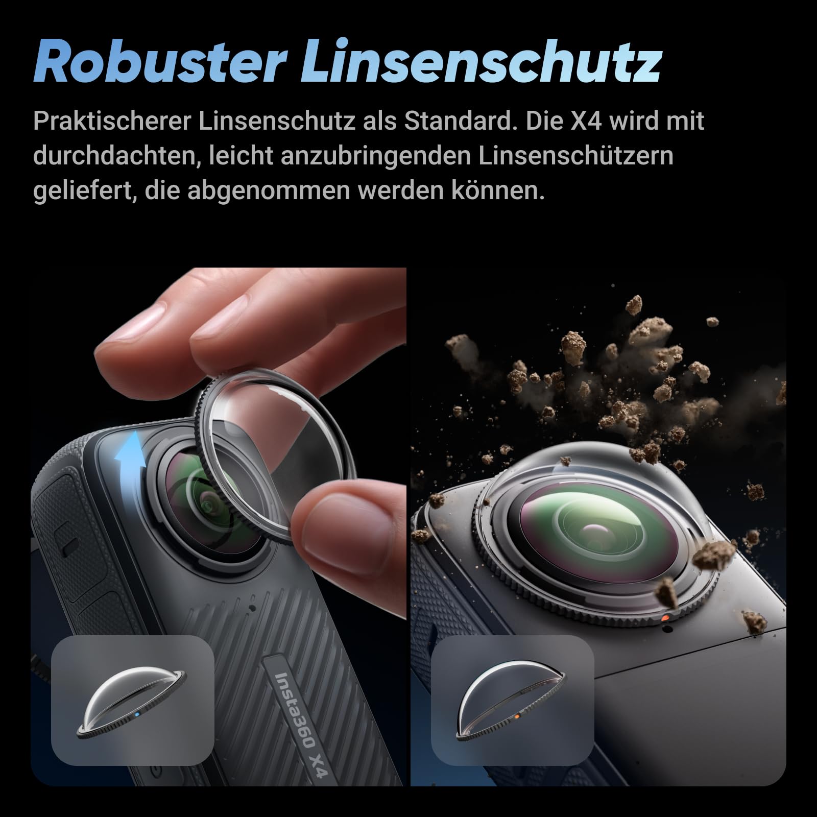 Insta360 X4 – Wasserdichte 8K 360°-Action-Cam, 4K Weitwinkelvideos, Unsichtbarer Selfie-Stick Effekt, Abnehmbarer Linsenschutz, 135 min Akkulaufzeit, KI-Bearbeitung, Stabilisierung, für Sport, Reise