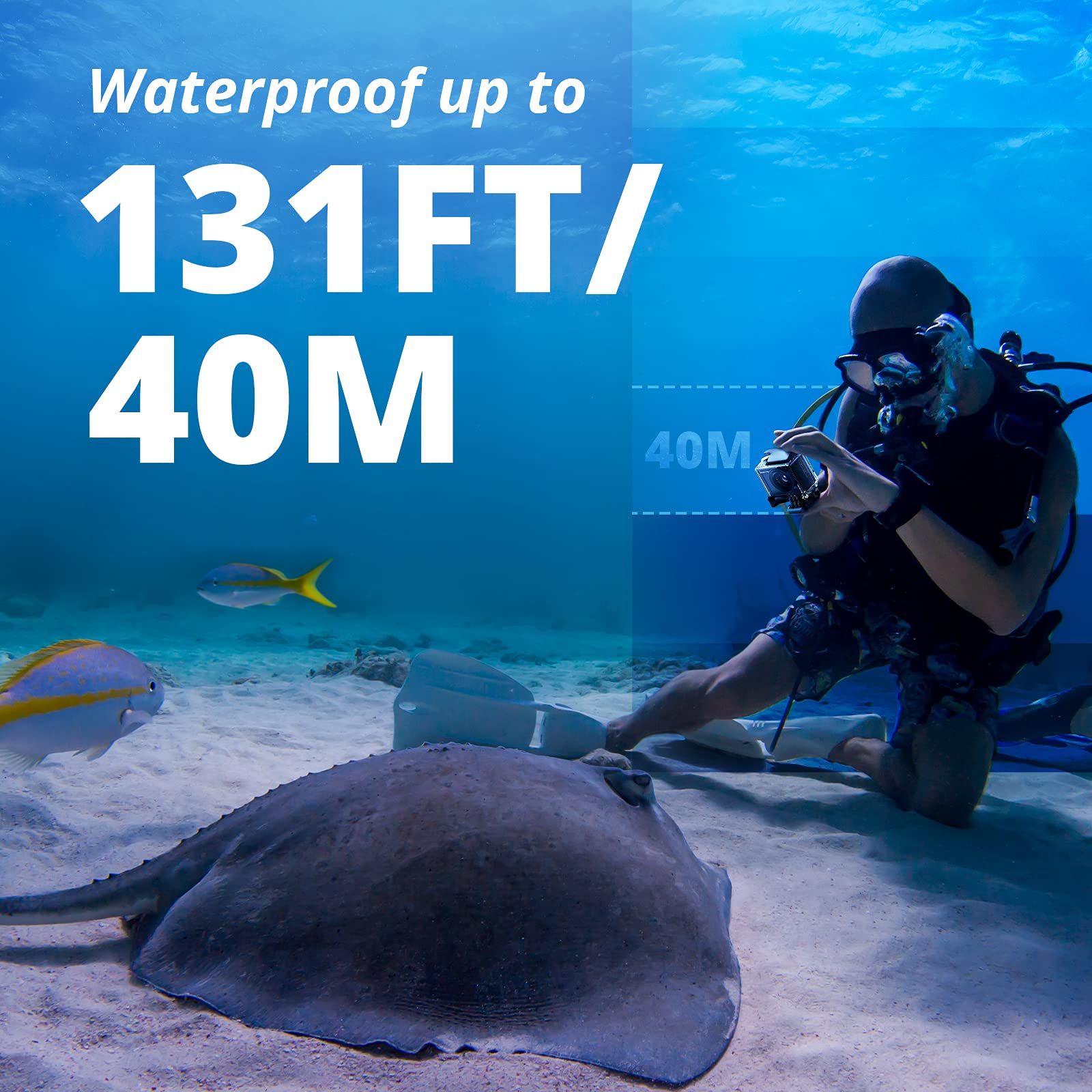 AKASO Brave 4 Pro Action Cam 4K30FPS 20MP mit Schwimmender Handgriff und Tasche 40M Unterwasserkamera Ultra HD Touchscreen 170 ° Weitwinkel, EIS Stabilisierung, 5X Zoom, 2.4G Fernbedienung und 2 Akkus