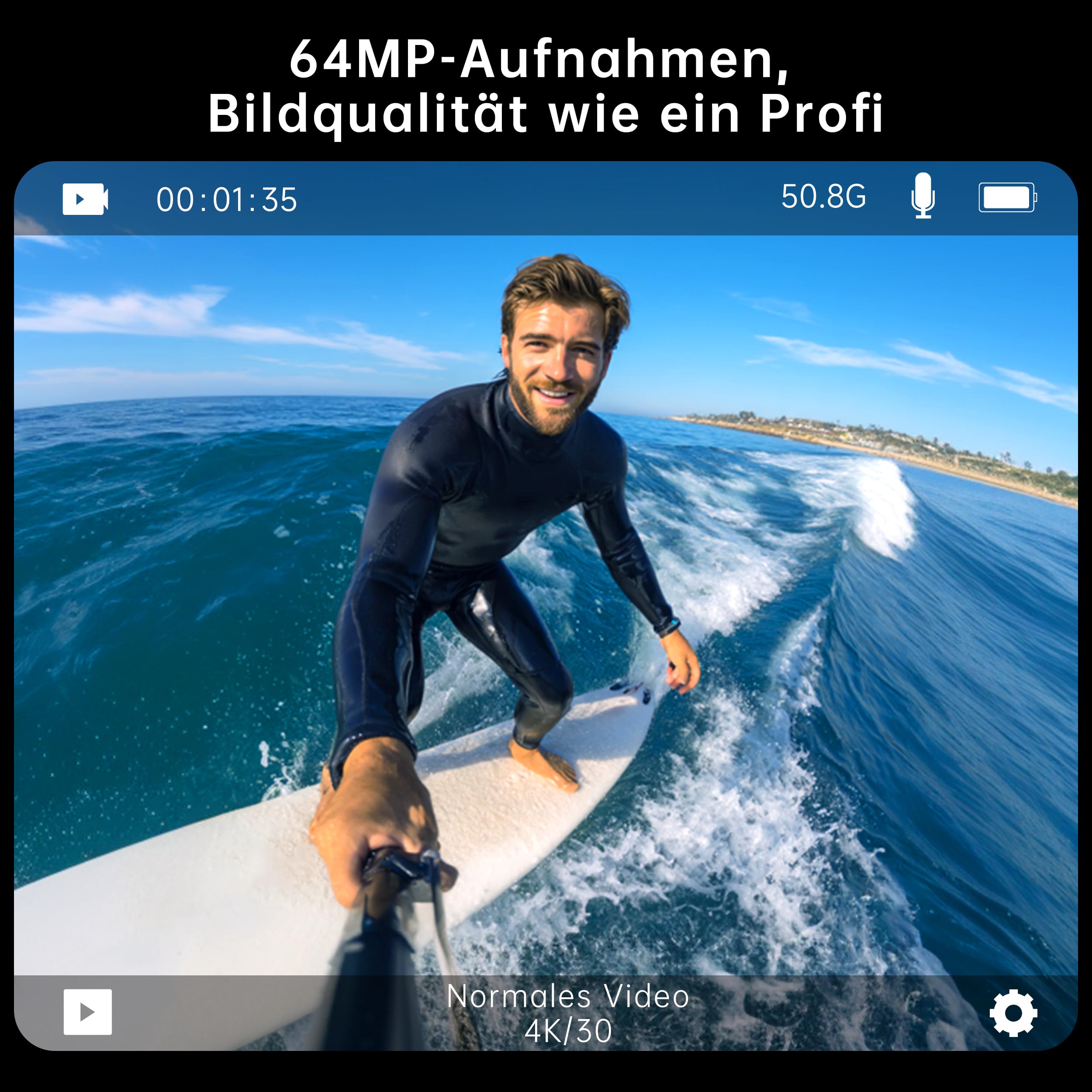 syndesmos Wasserdicht Action Cam 5K 30FPS, Dual-Touchscreen, 64MP Ultra HD-Unterwasserkamera, EIS Anti-Shake Outdoor Vlog Kamera, IMX386 12MP Sensor, 1350 mAh, 64 GB Karte, Fernbedienung und Kit