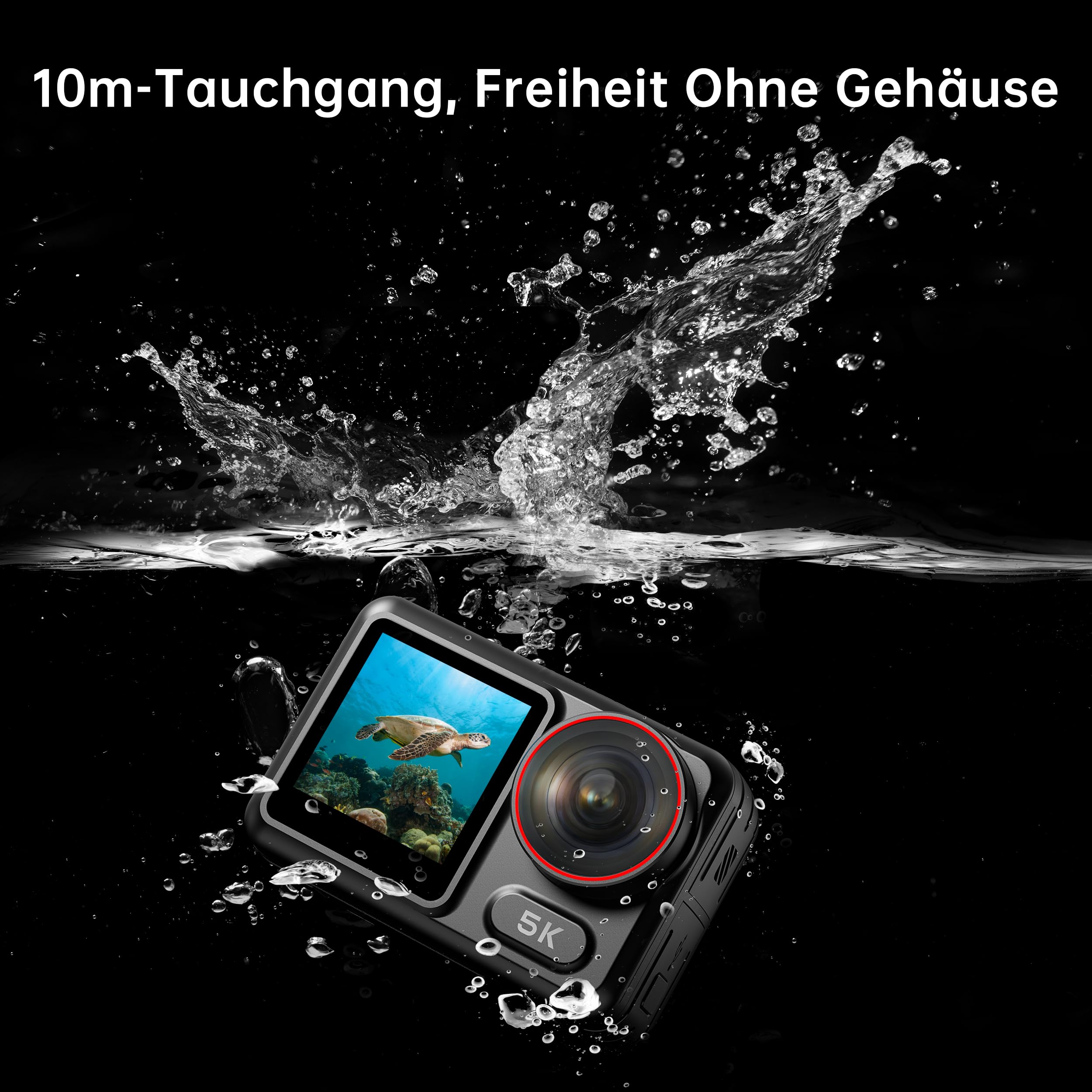 syndesmos Wasserdicht Action Cam 5K 30FPS, Dual-Touchscreen, 64MP Ultra HD-Unterwasserkamera, EIS Anti-Shake Outdoor Vlog Kamera, IMX386 12MP Sensor, 1350 mAh, 64 GB Karte, Fernbedienung und Kit